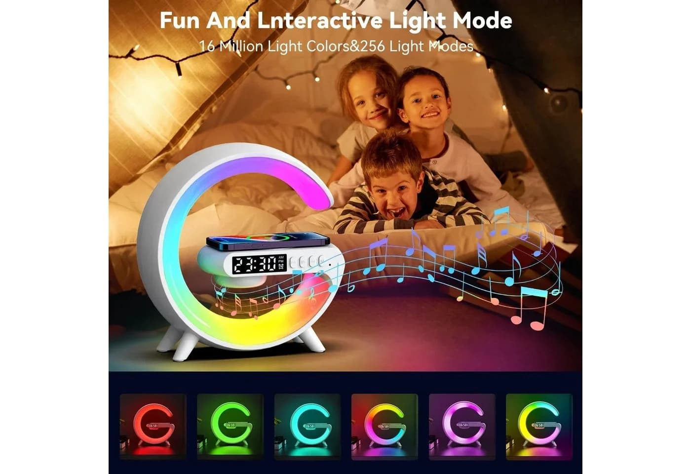 Athlix LED Nachttischlampe 4-in-1 mit 360° Surround-Sound und kabellosem Laden