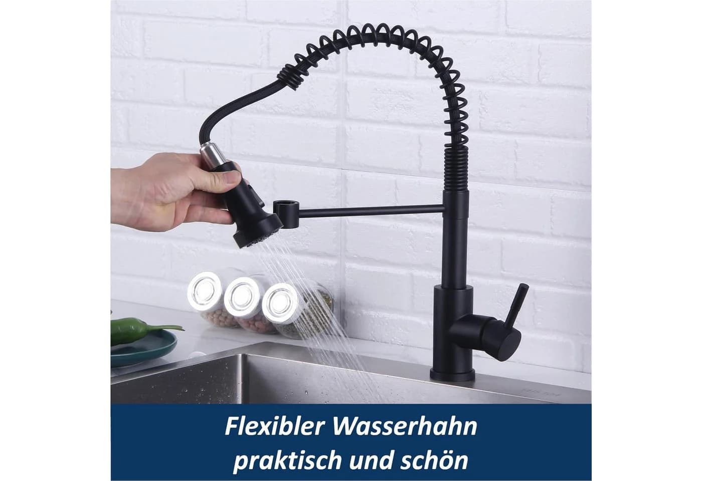 Athlix Küchenarmatur Wasserhahn Schwarz 360° schwenkbar mit Brause