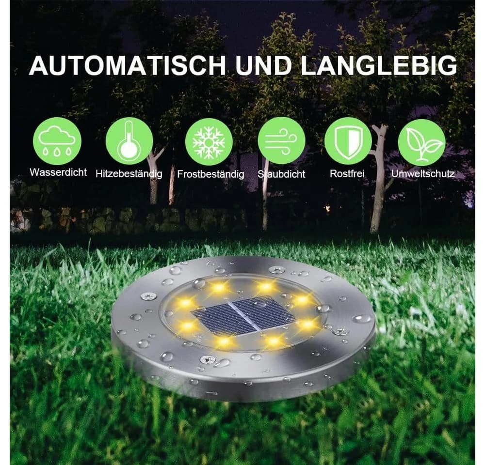 Athlix LED Solar-Bodenleuchte mit 8 LEDs für Garten
