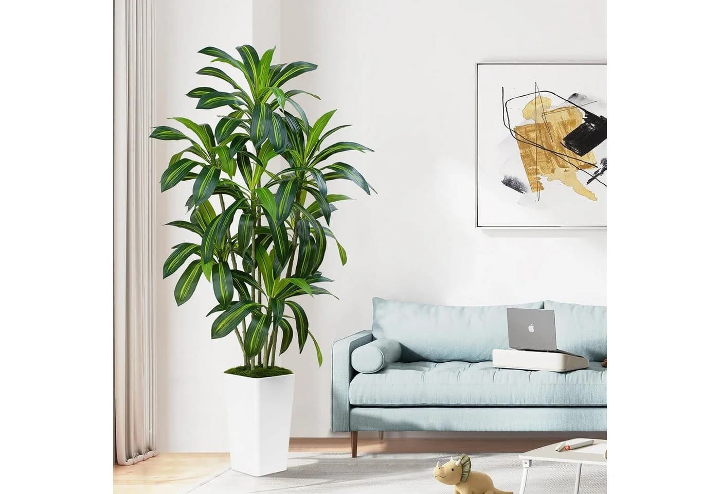 Athlix Kunstpflanze Dracaena 123cm mit Übertopf Grün
