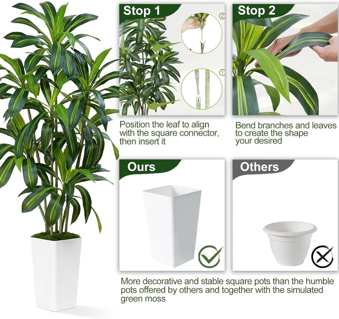Athlix Kunstpflanze Dracaena 123cm mit Übertopf Grün - Bild 4