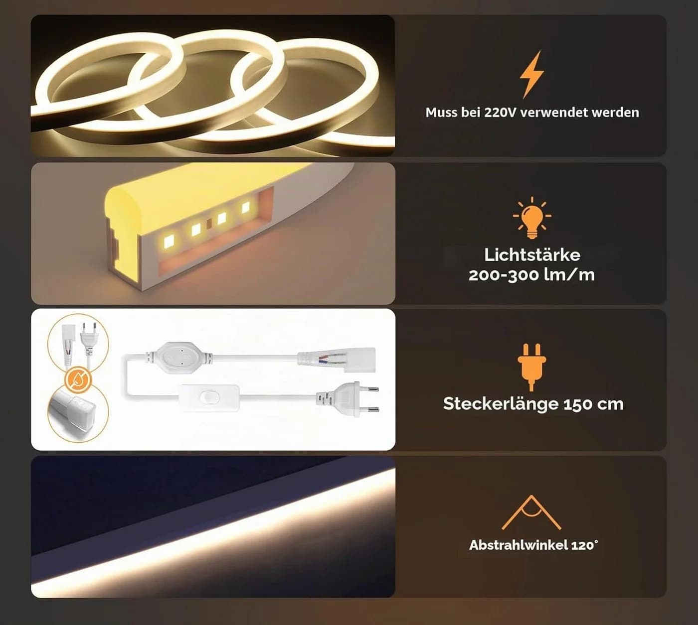Athlix Neon LED-Streifen Weiß IP65 Wasserdicht 120 LEDs/m Zuschneidbar