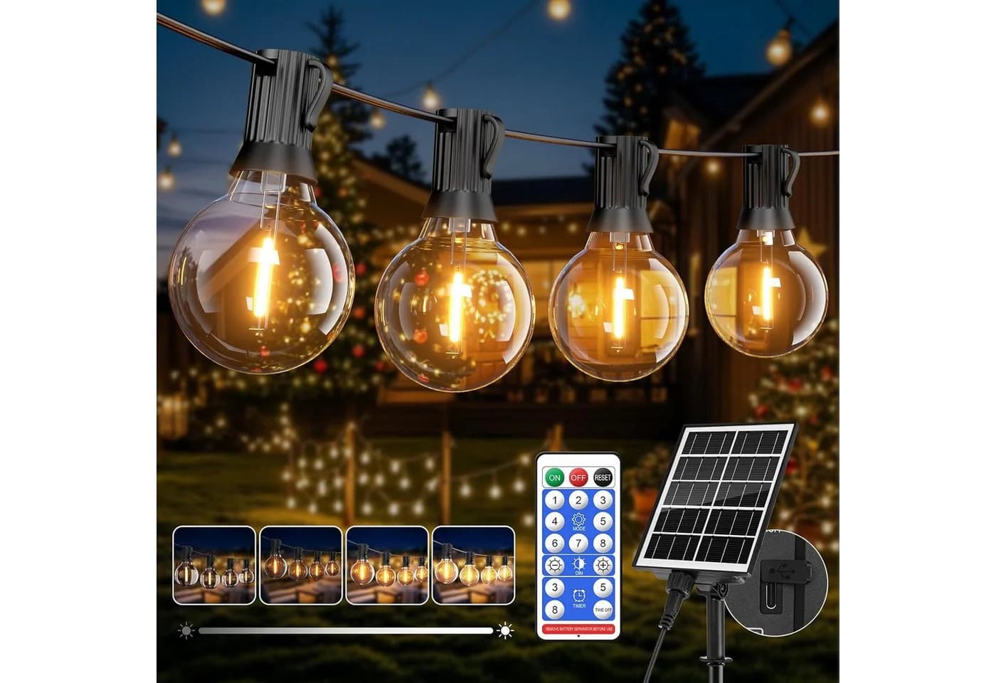 Athlix Solar-LED-Lichterkette G40 mit Fernbedienung, IP65 wasserdicht - Bild 2