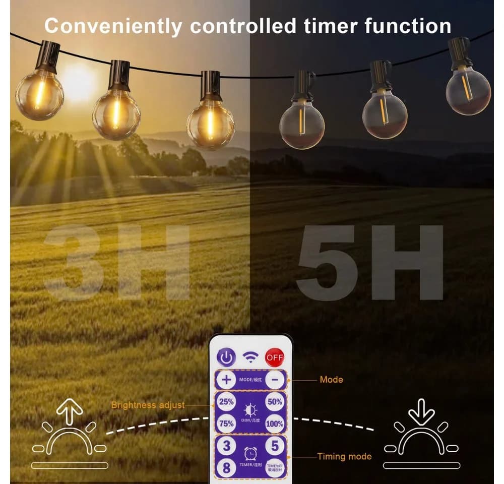 Athlix Solar-LED-Lichterkette G40 mit Fernbedienung, IP65 wasserdicht - Bild 5
