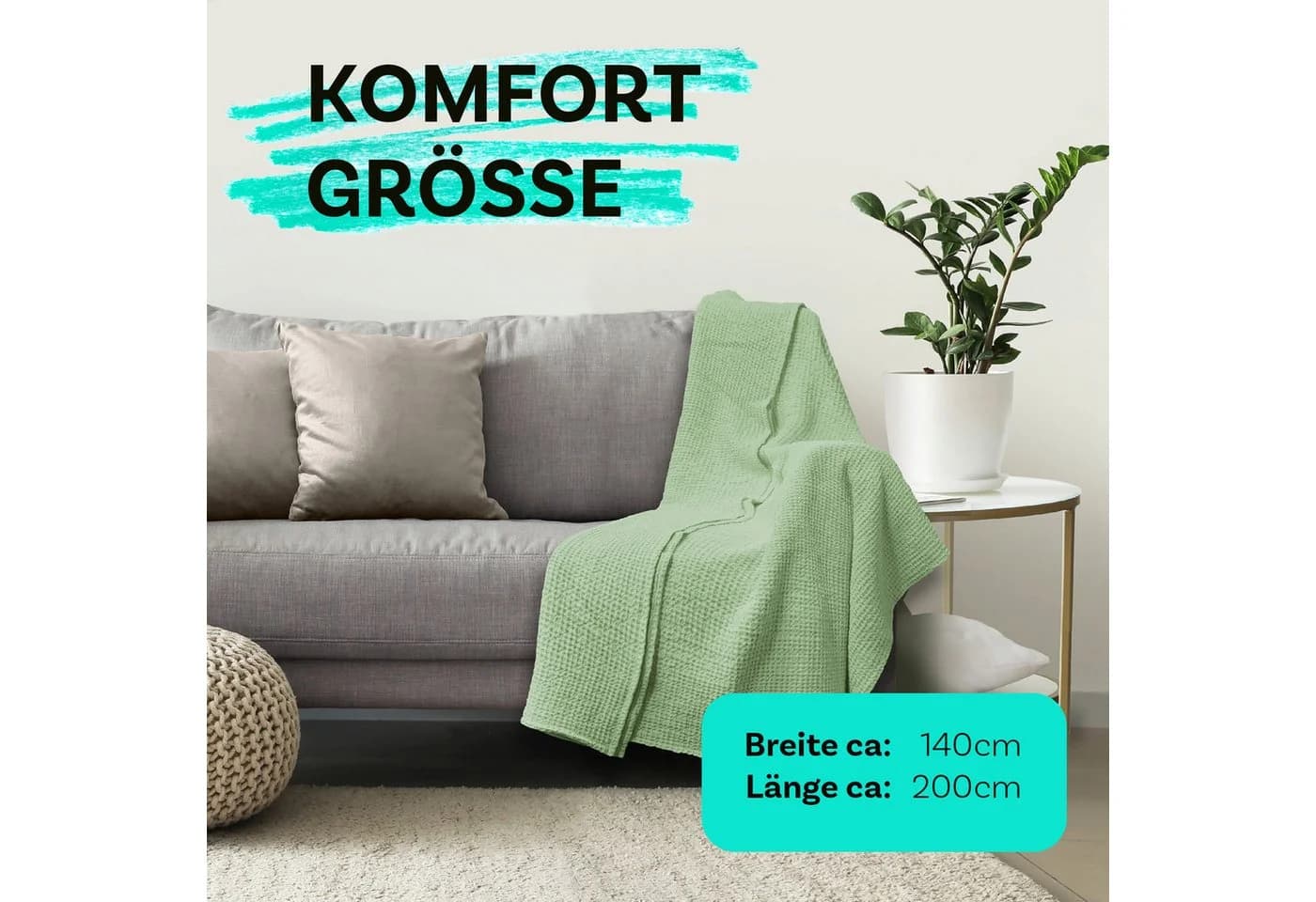 Bestlivings Wohndecke Piqué 140x200cm Grün Atmungsaktiv