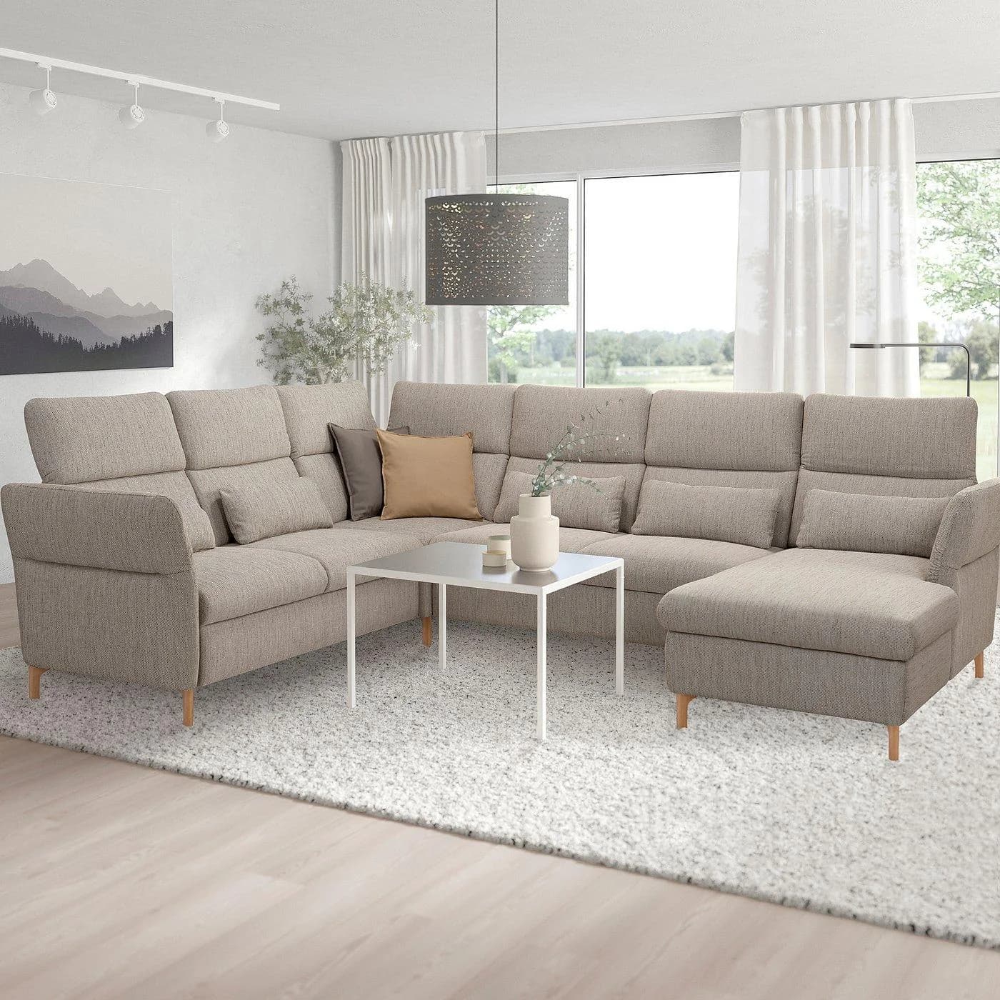 IKEA FAMMARP 5er-Ecksofa mit Récamiere rechts Beige/Braun