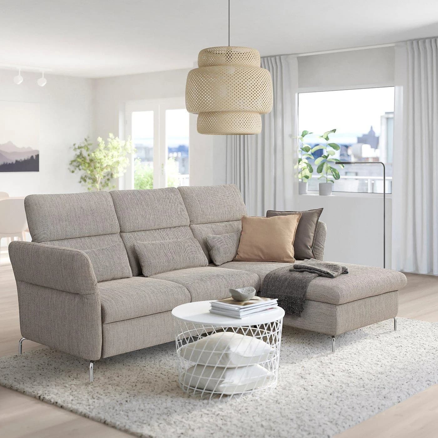 IKEA FAMMARP 3er-Bettsofa mit Récamiere Beige Braun Grau