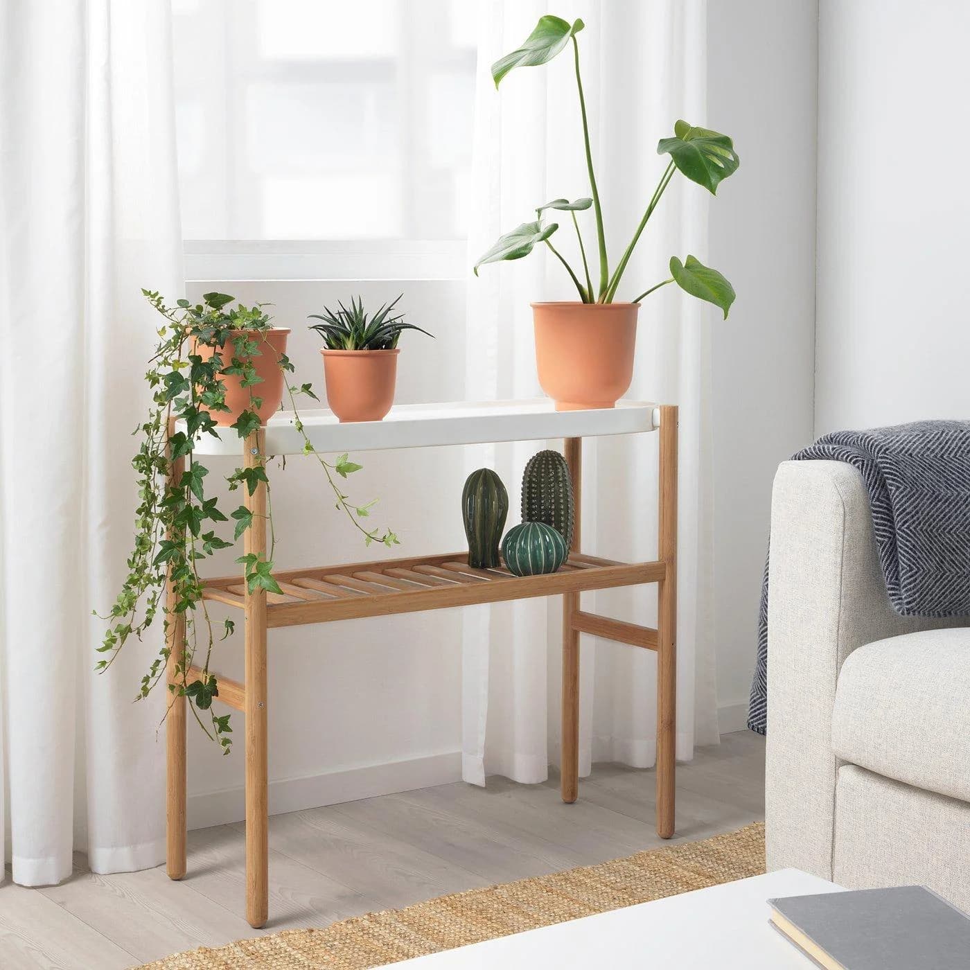 IKEA SATSUMAS Blumenständer Weiß Bambus