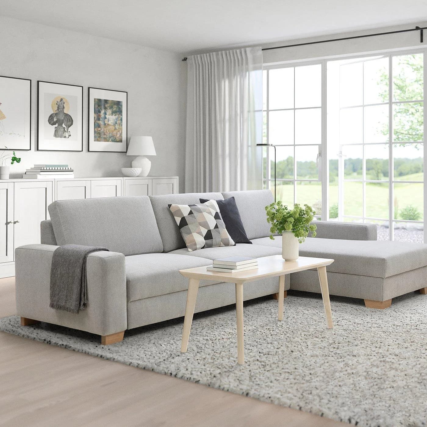 IKEA SÖRVALLEN 4er-Sofa mit Récamiere Schwarz/Weiß