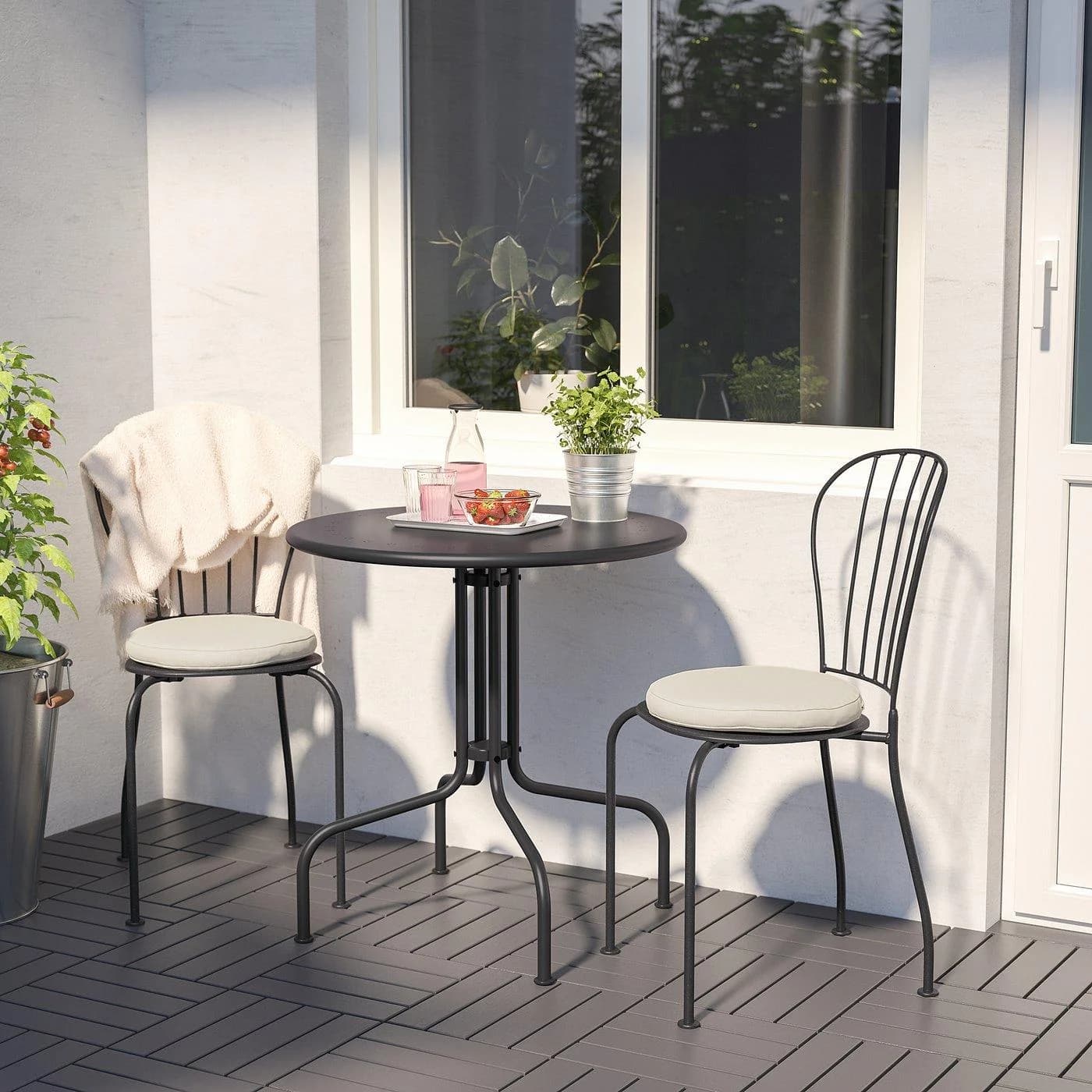 IKEA LÄCKÖ Tisch+2 Stühle/außen Beige Grau