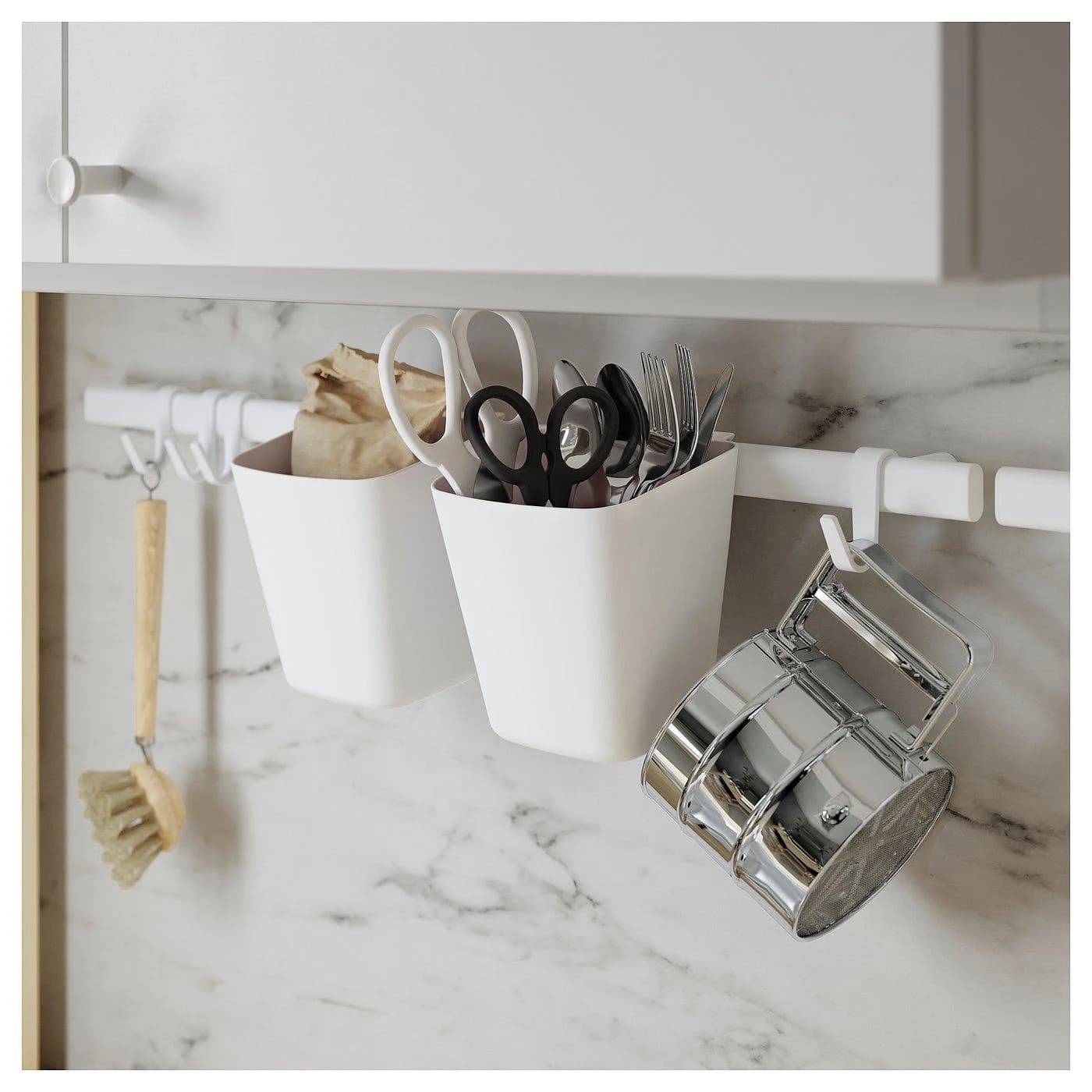 IKEA SUNNERSTA Stange mit 4 Haken + 2 Behältern Weiß