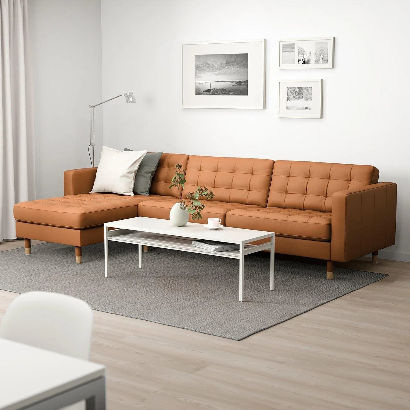IKEA LANDSKRONA 4er-Sofa mit Recamiere Braun/Grau Metall