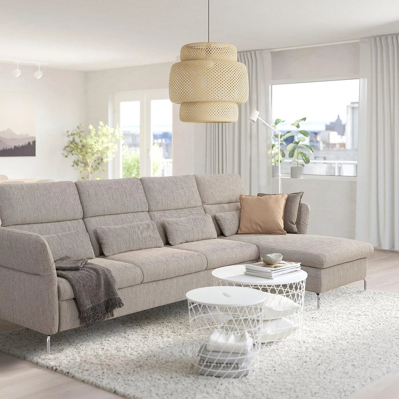 IKEA FAMMARP 4er-Sofa mit Récamiere Beige Braun Grau