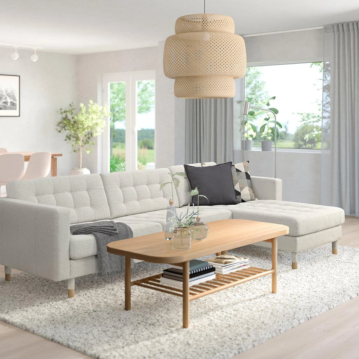 IKEA LANDSKRONA 4er-Sofa mit Récamiere Beige/Braun Holz