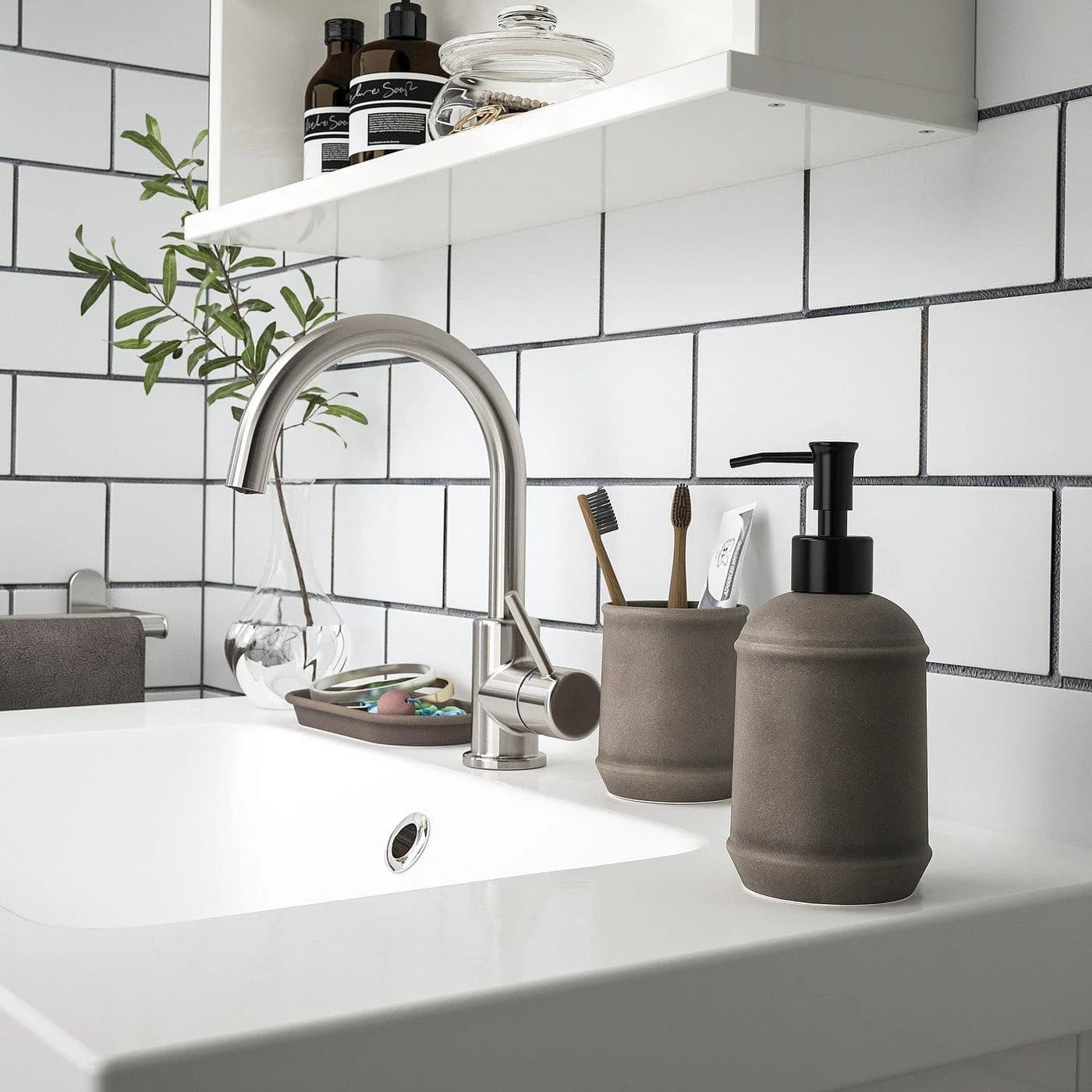 IKEA TVÅLSJÖN Badezimmer-Set 3-tlg. Weiß Matt Glasiert