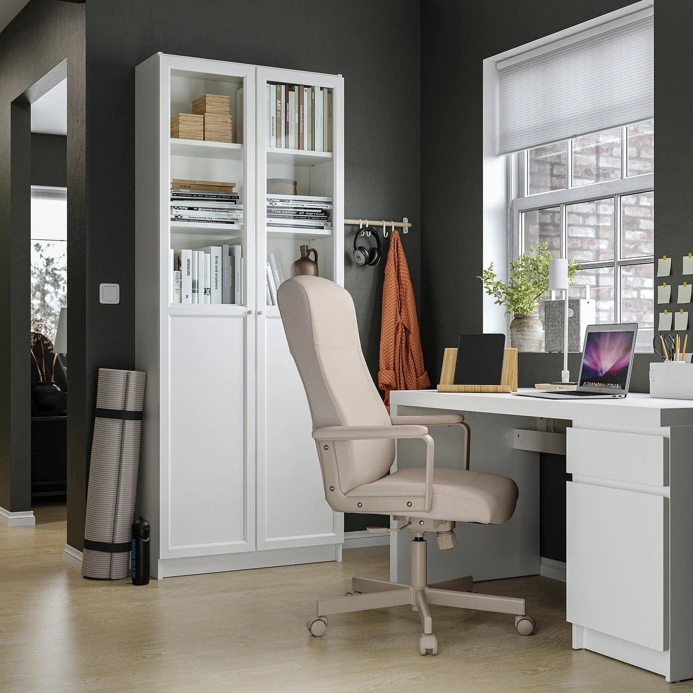 IKEA MALM/MILLBERGET/BILLY/OXBERG Schreibtisch+Aufbewahrungskombi Beige/Weiß