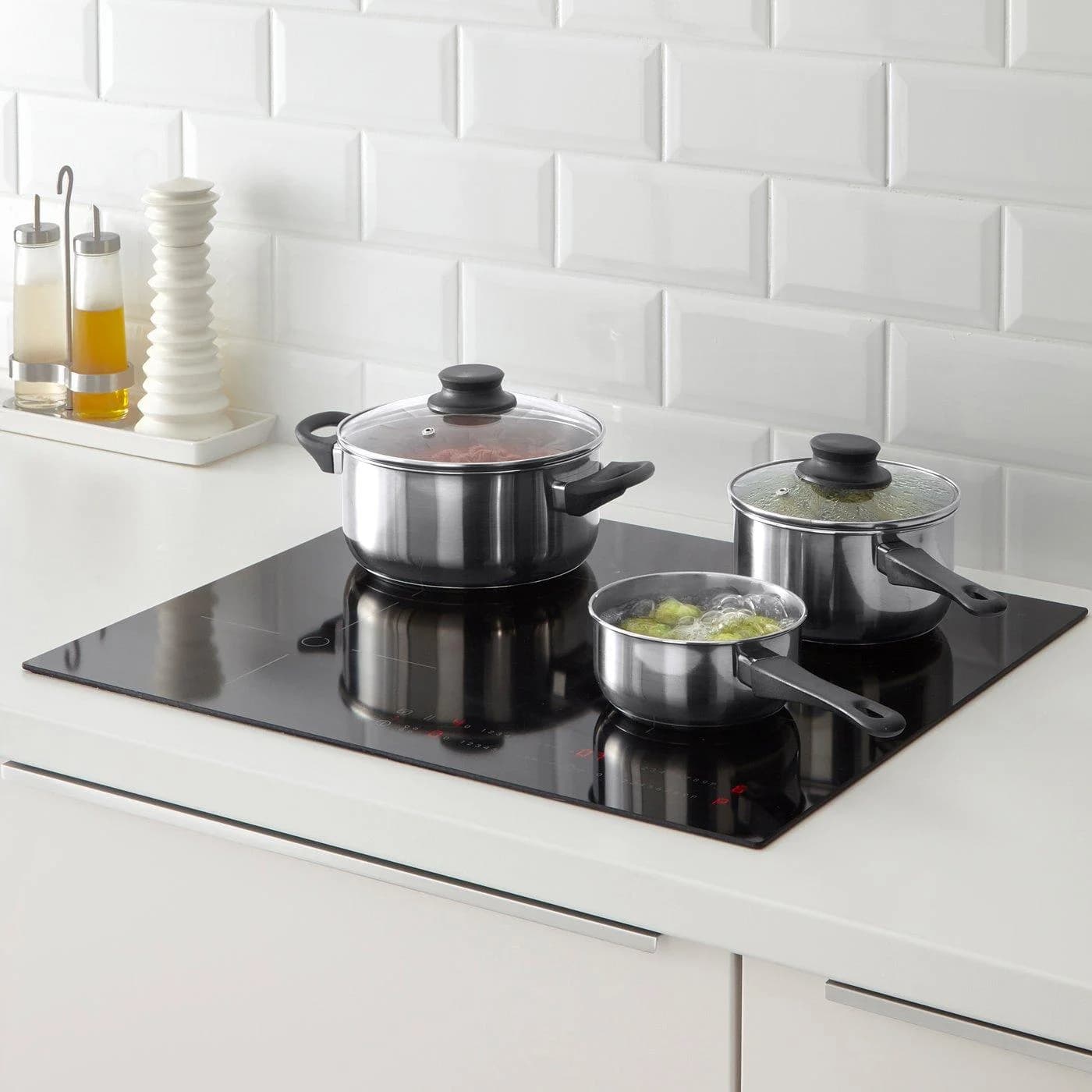 IKEA ANNONS Kochgeschirr 5-tlg. Edelstahl mit Glasdeckeln