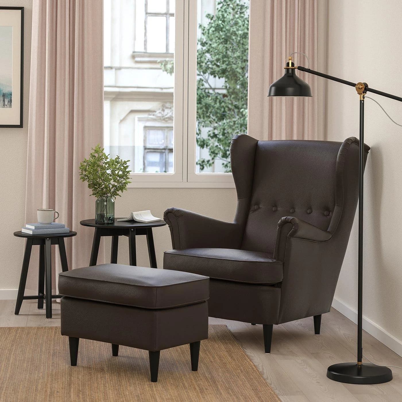 IKEA STRANDMON Ohrensessel Dunkelbraun Stoff