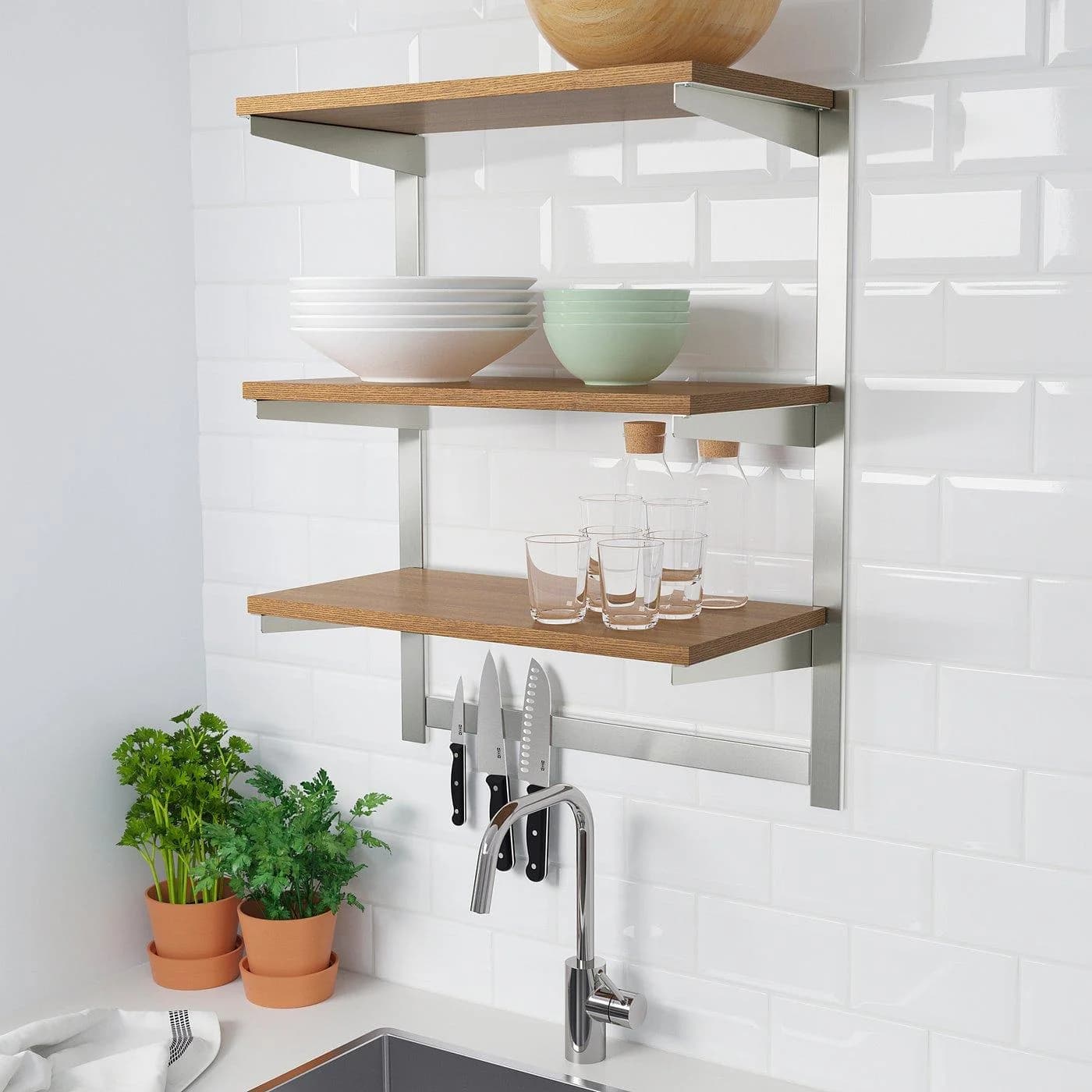 IKEA KUNGSFORS Aufhängeschiene + Magnleiste Edelstahl Esche Grau