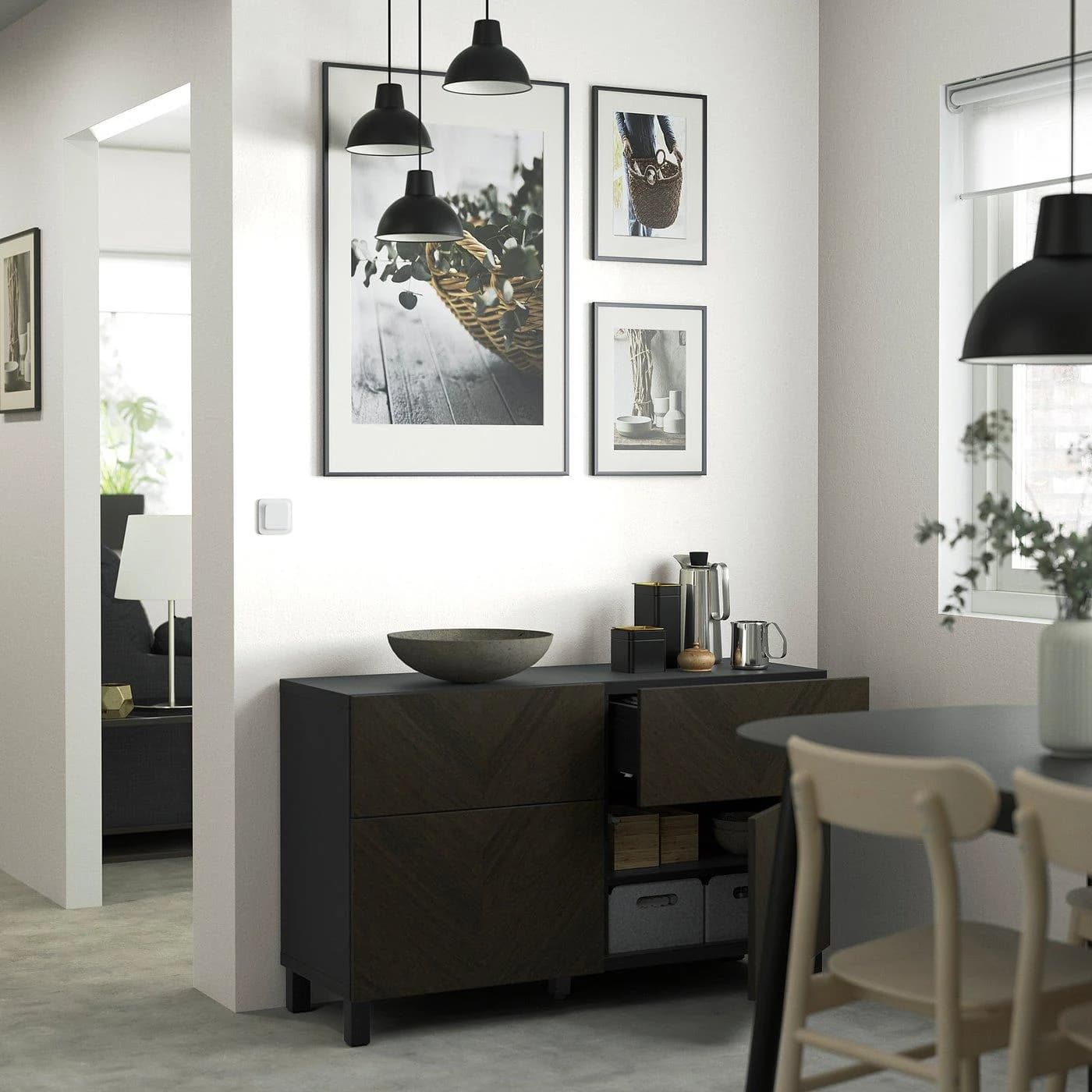 IKEA BESTÅ Aufbewkombination mit Türen und Schubladen Schwarzbraun Eichenfurnier