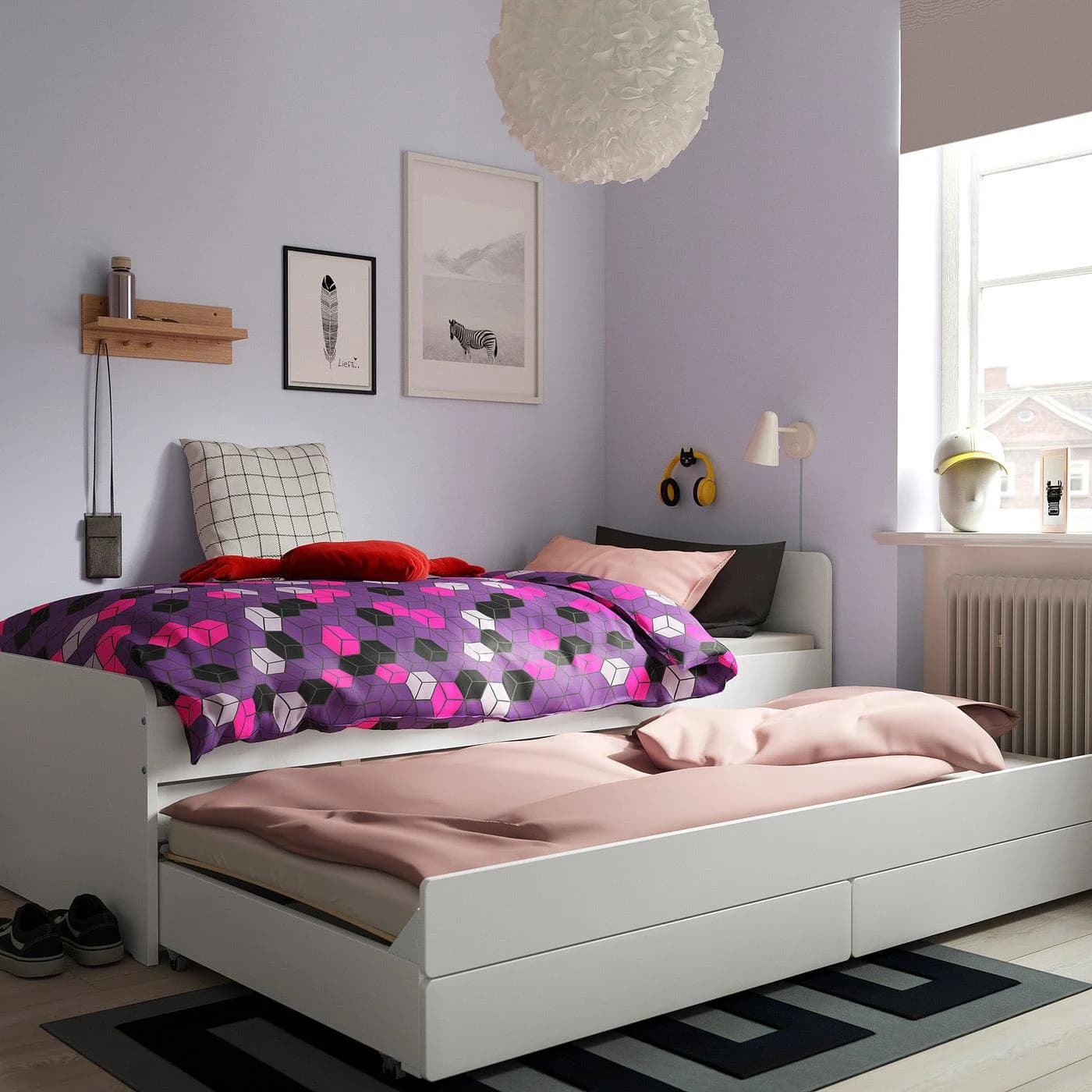 IKEA SLÄKT Bettgestell Weiß mit Unterbett und Aufbewahrung