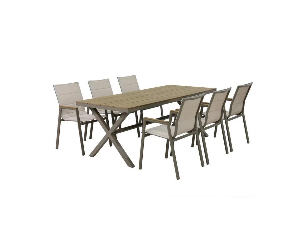 Primaster Garten-Essgruppe Milos 6 Personen Taupe/Creme Stapelbar - Bild 2