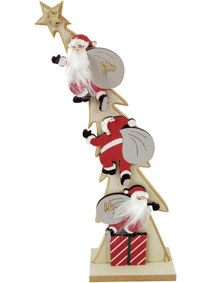 TrendLine Dekofigur Holz Tannenbaum mit Weihnachtsmännern