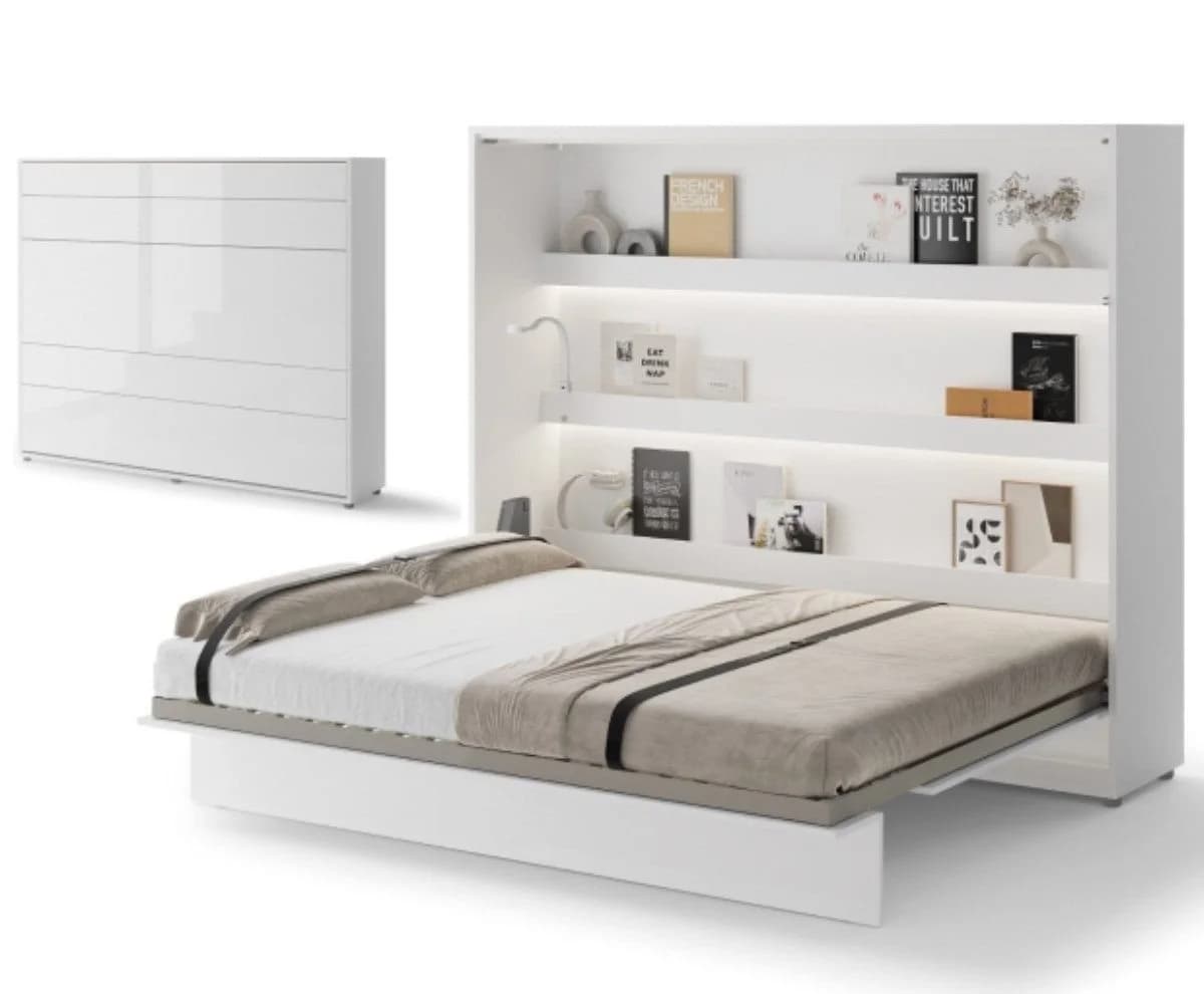 Compleo Schrankbett Lenart Wandklappbett Weiß Hochglanz - Bild 2