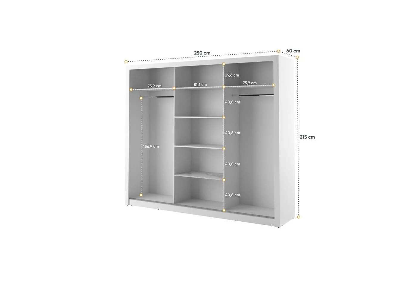 Compleo Kleiderschrank ARTI 02 3-türig Schwebetürenschrank mit Spiegel Weiß - Bild 5