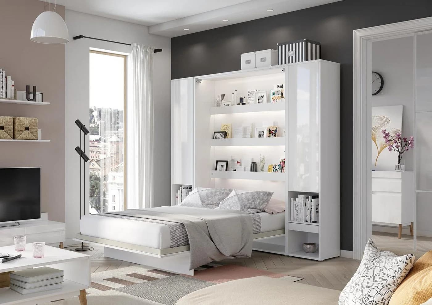 Compleo Schrankbett Vertical Wandklappbett Lenart Bed Concept Weiß Matt