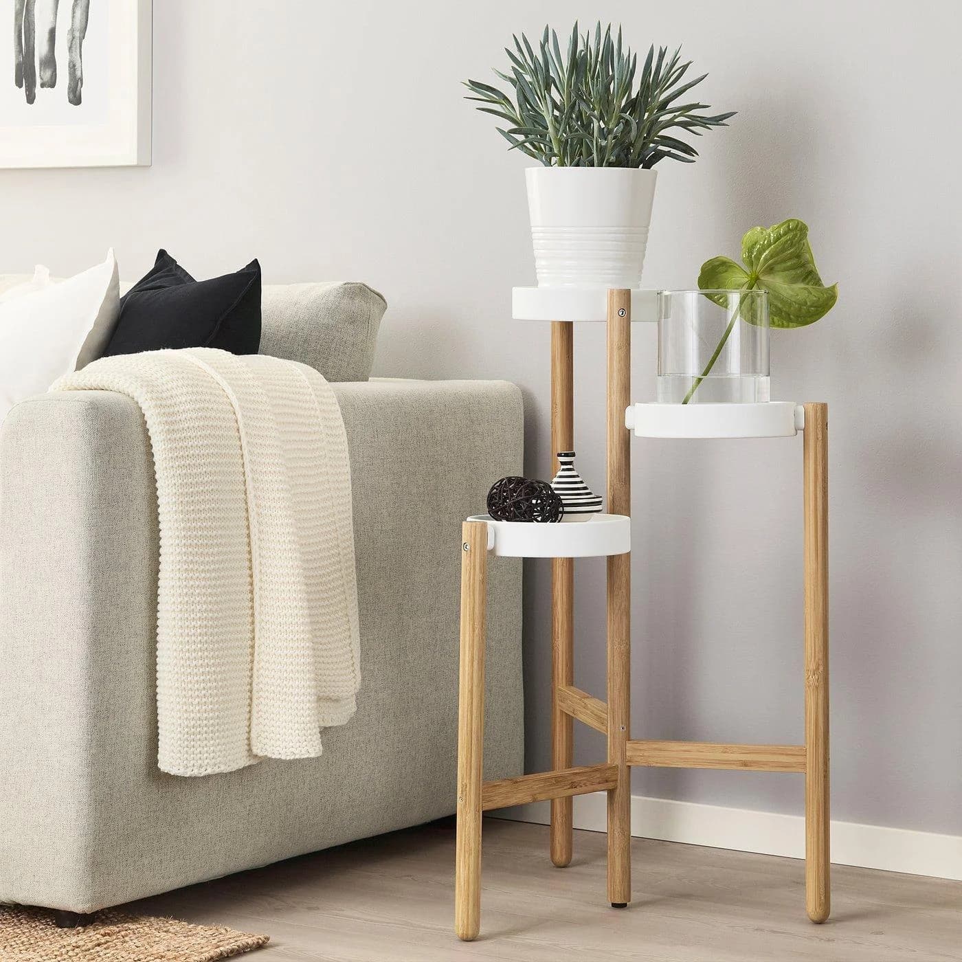 IKEA SATSUMAS Blumenständer Bambus Weiß