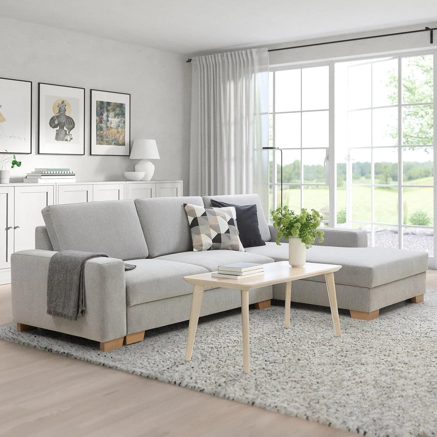 IKEA SÖRVALLEN 3er-Bettsofa mit Récamiere Schwarz/Weiß