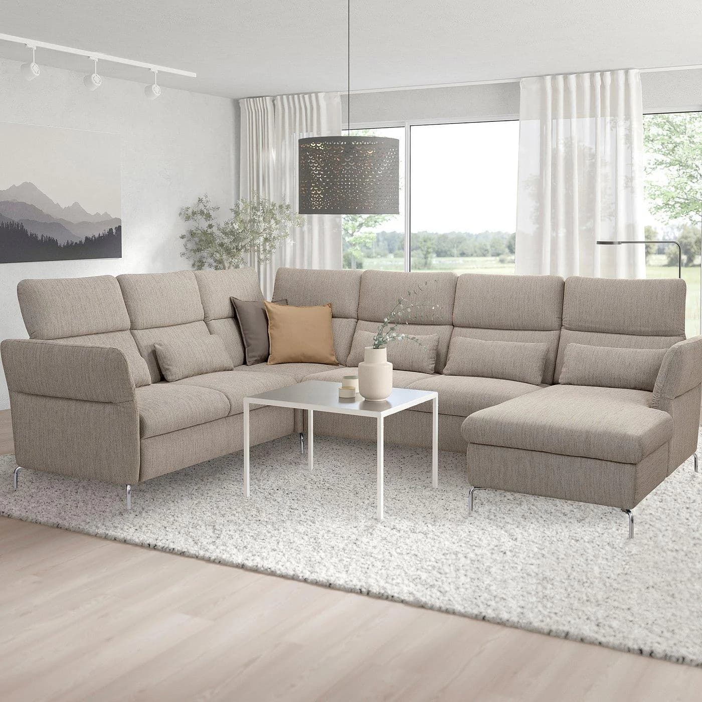 IKEA FAMMARP 5er-Ecksofa mit Récamiere rechts Beige/Braun/Grau