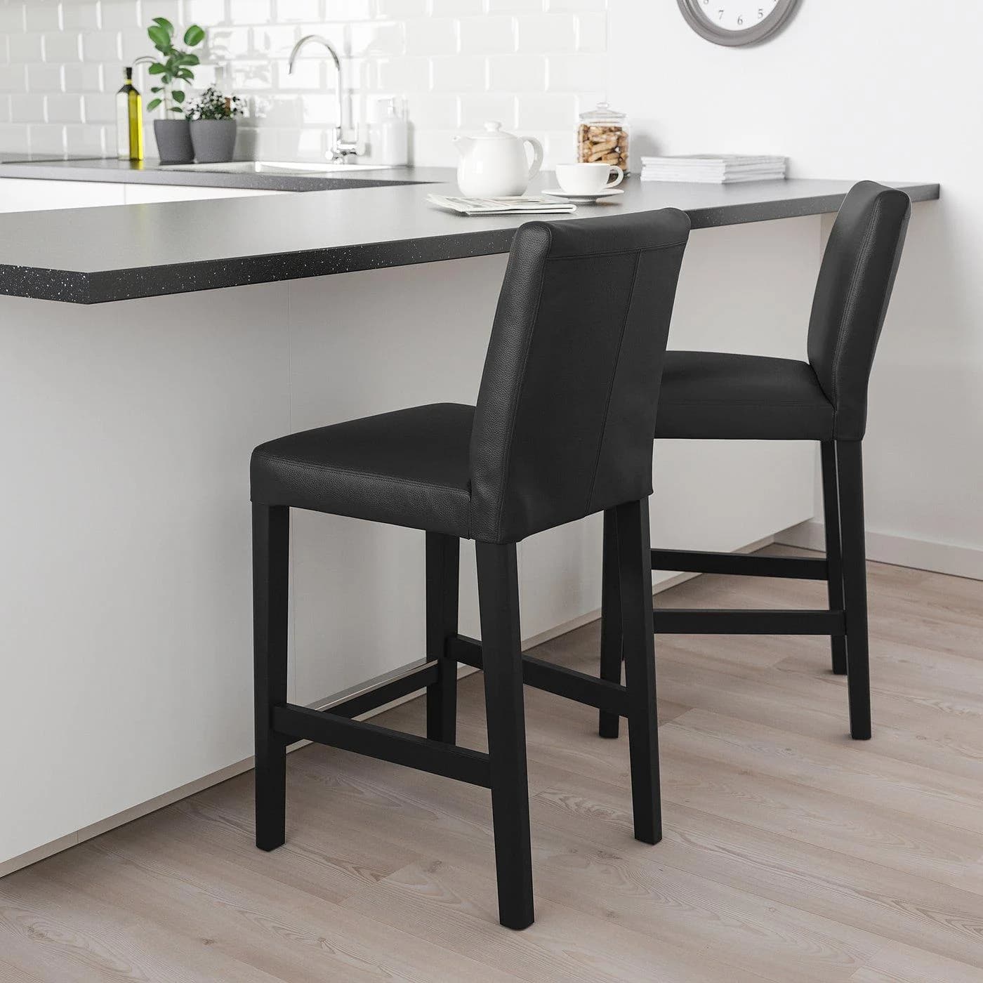 IKEA BERGMUND Barhocker Schwarz Leder