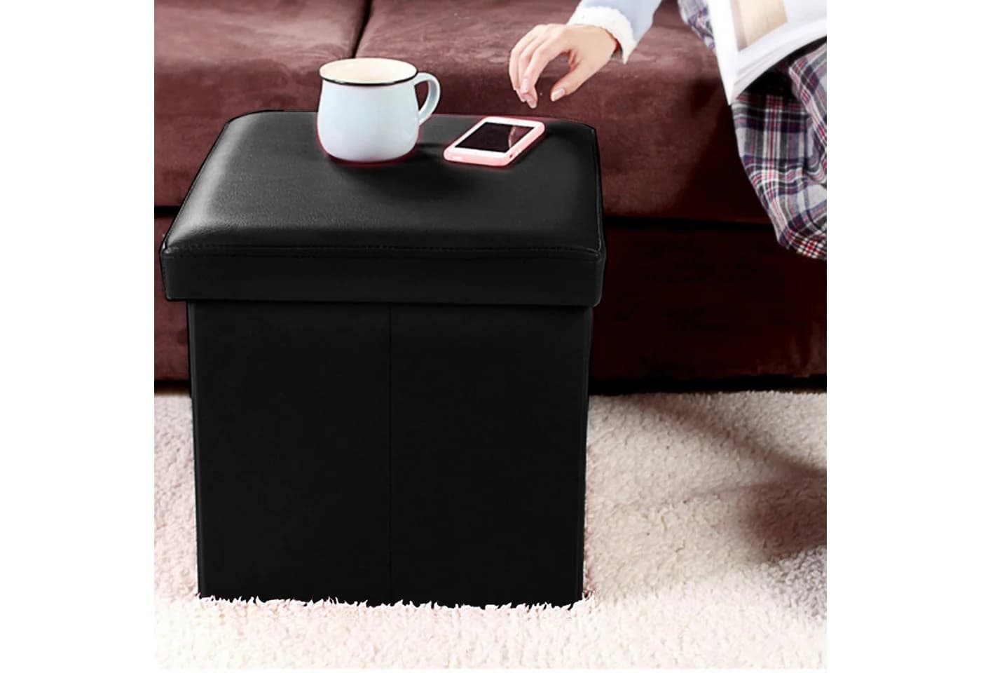 style home Sitzhocker mit Stauraum faltbar Schwarz Kunstleder