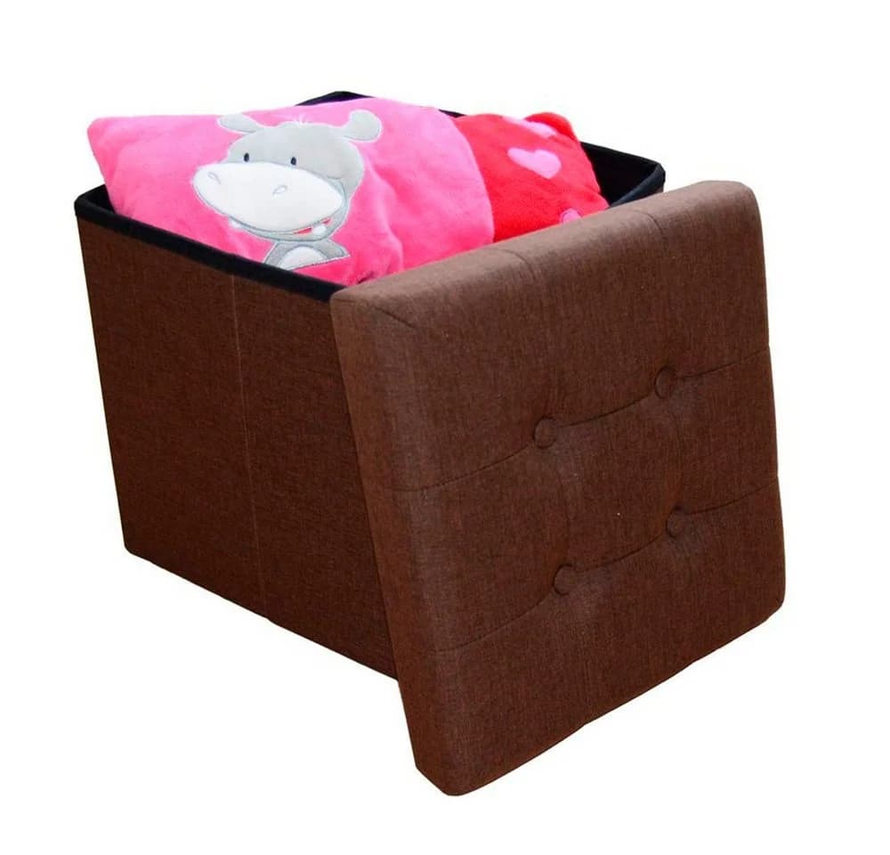 style home Sitzhocker mit Stauraum faltbar Leinen Dunkelbraun