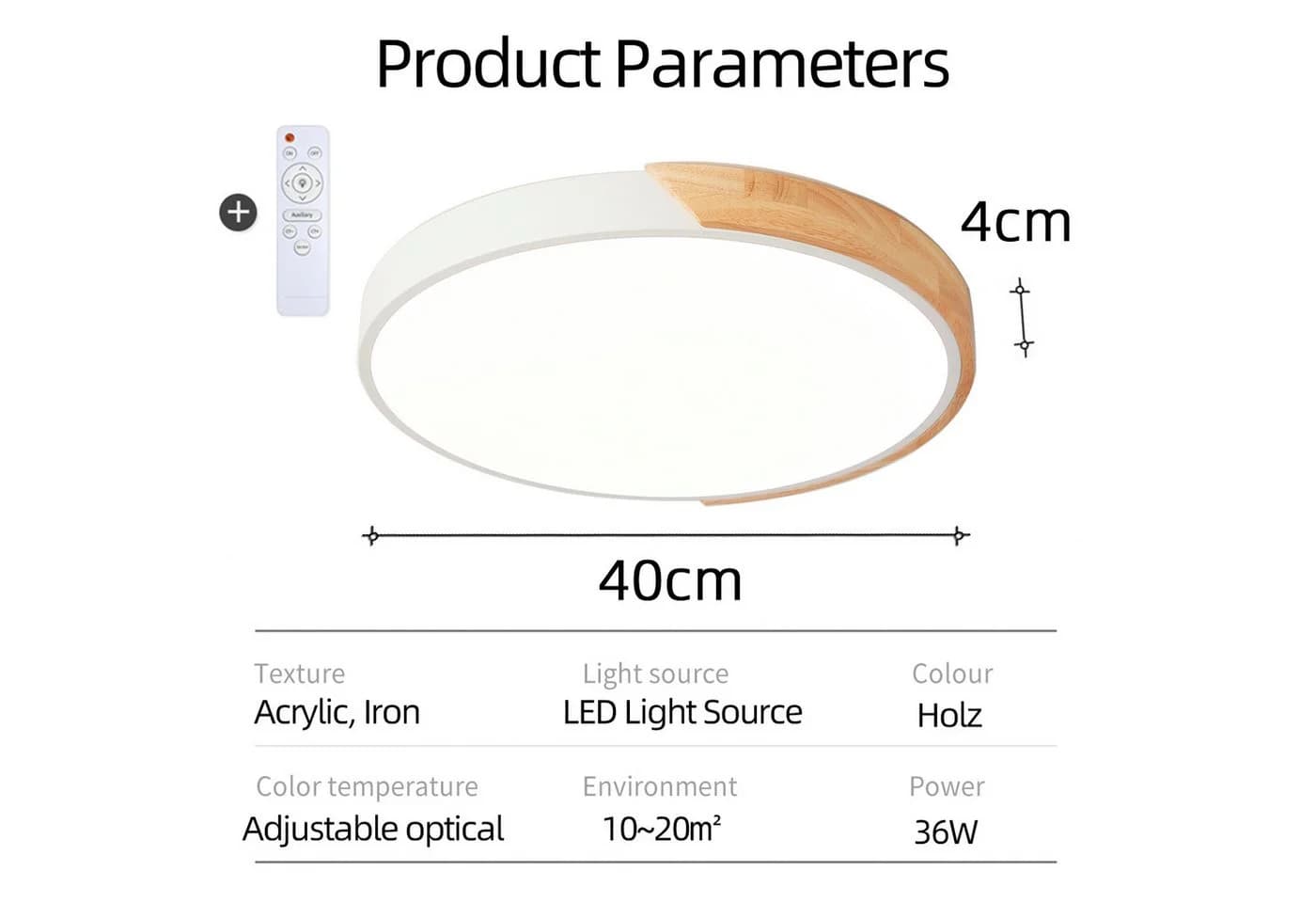 style home LED Deckenleuchte Holz Dimmbar mit Fernbedienung 36W - Bild 5