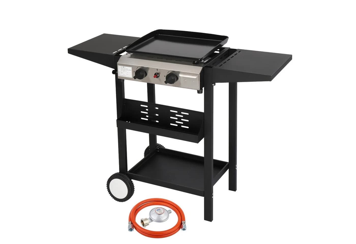 LALAHO Gasgrill Grillwagen 2 Brenner Schwarz Edelstahl