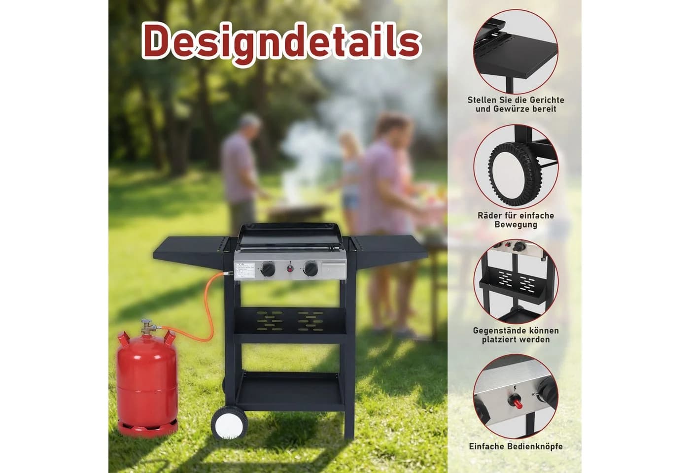 LALAHO Gasgrill Grillwagen 2 Brenner Schwarz Edelstahl - Bild 4