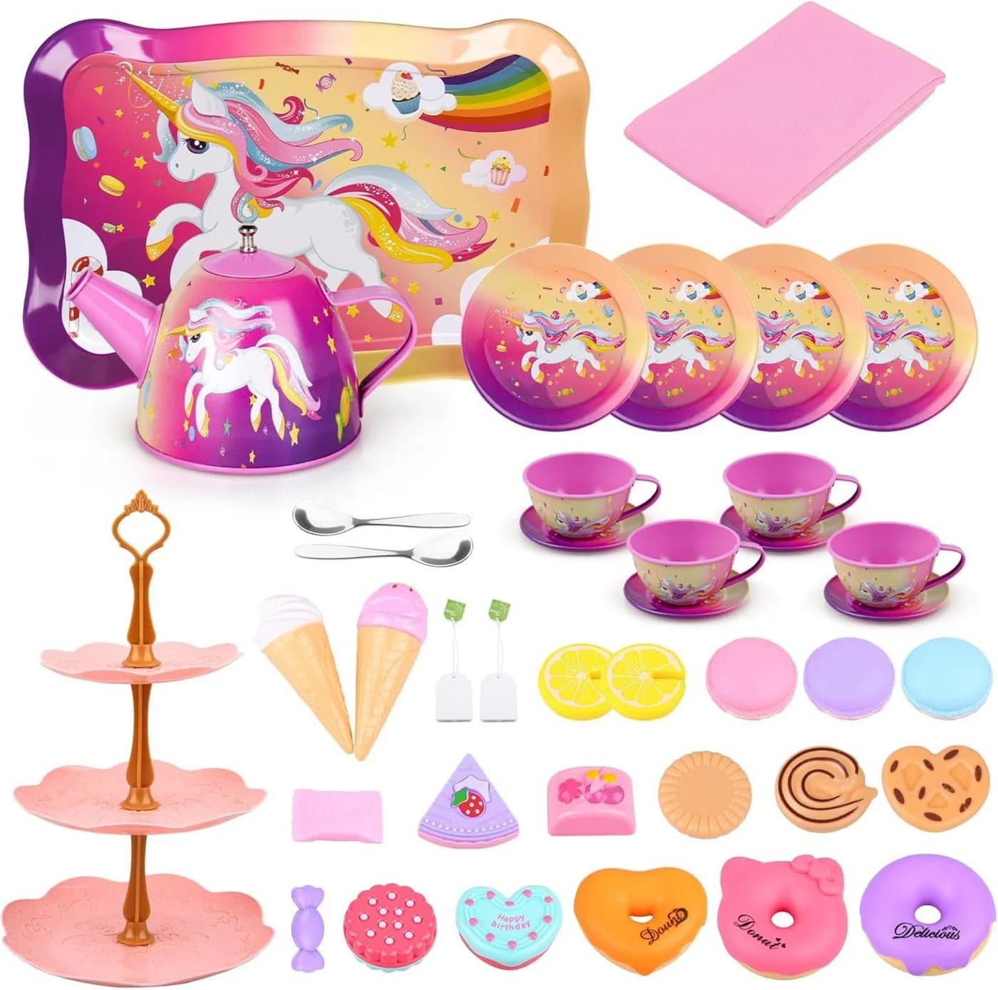 LA CUTE Spielküche Einhorn Teeservice Kinder 41-teilig inkl. Koffer