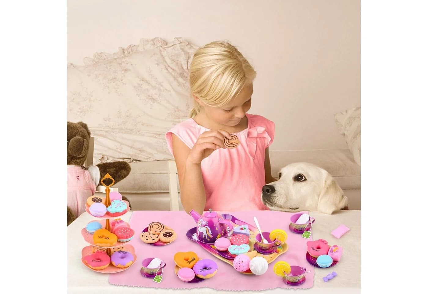 LA CUTE Spielküche Einhorn Teeservice Kinder 41-teilig inkl. Koffer - Bild 5
