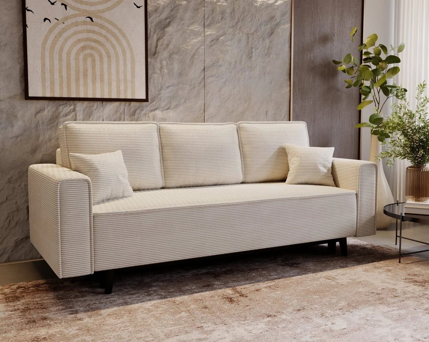 Goldstoff Schlafsofa Cordstoff LUX 225 cm mit Schlaffunktion und Bettkasten - Bild 2