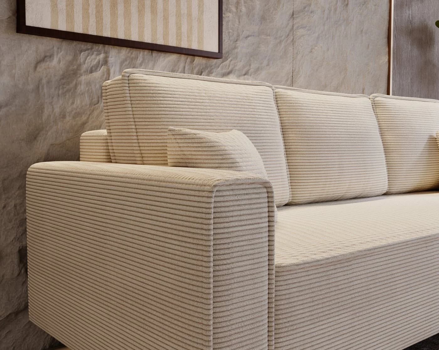 Goldstoff Schlafsofa Cordstoff LUX 225 cm mit Schlaffunktion und Bettkasten - Bild 5