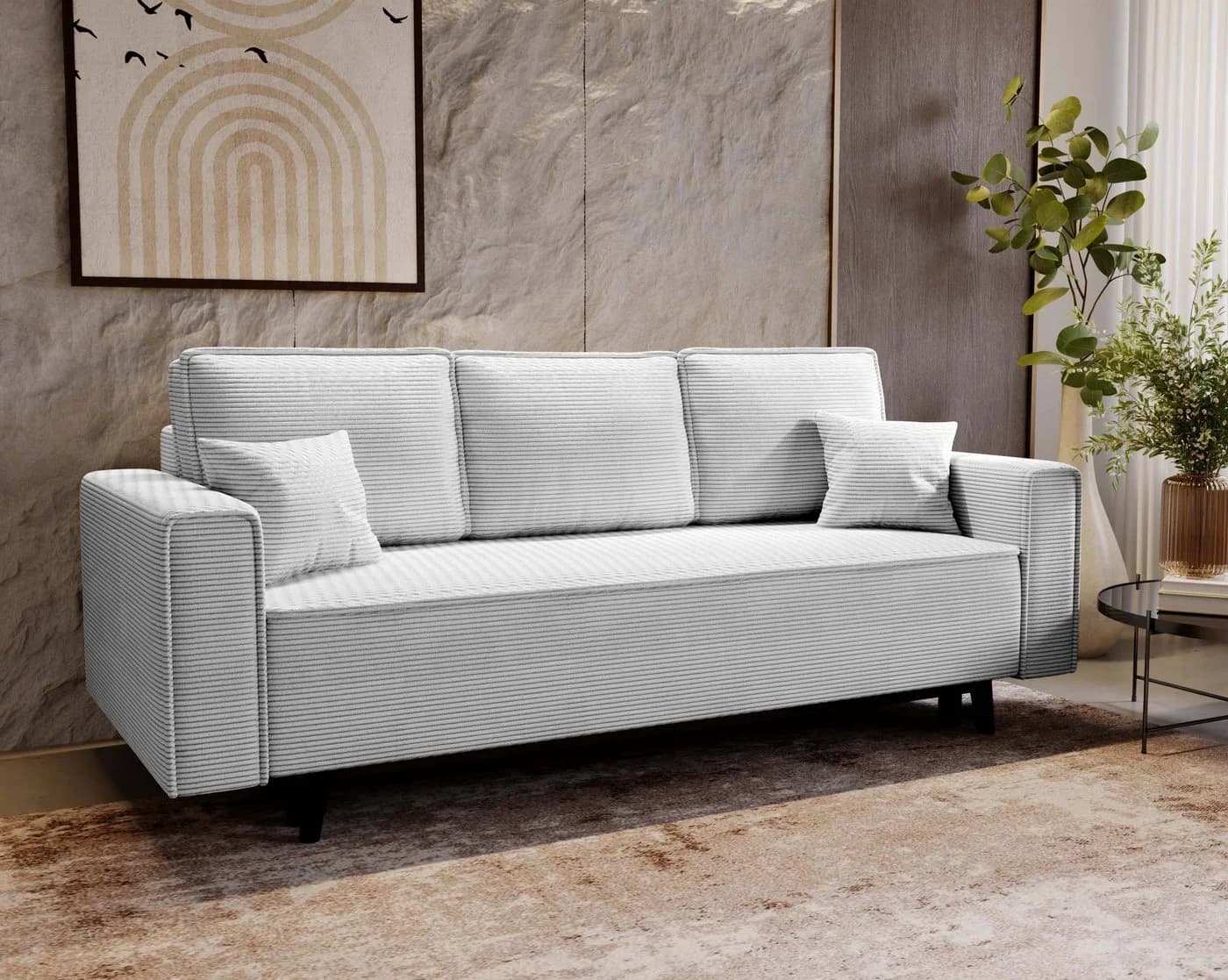 Goldstoff Schlafsofa LUX 225 cm mit Schlaffunktion und Bettkasten Grau - Bild 4