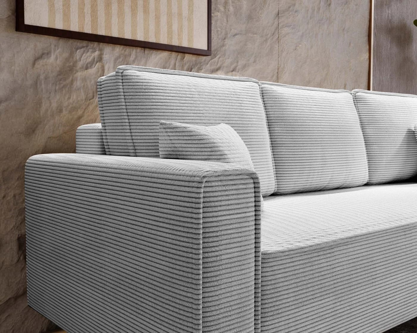 Goldstoff Schlafsofa LUX 225 cm mit Schlaffunktion und Bettkasten Grau - Bild 5