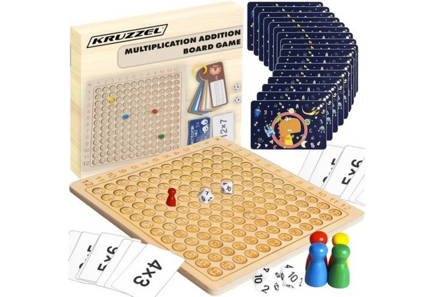 KRUZZEL Einmaleins-Brettspiel Holz 12x12 Set mit 144 Karten - Bild 2