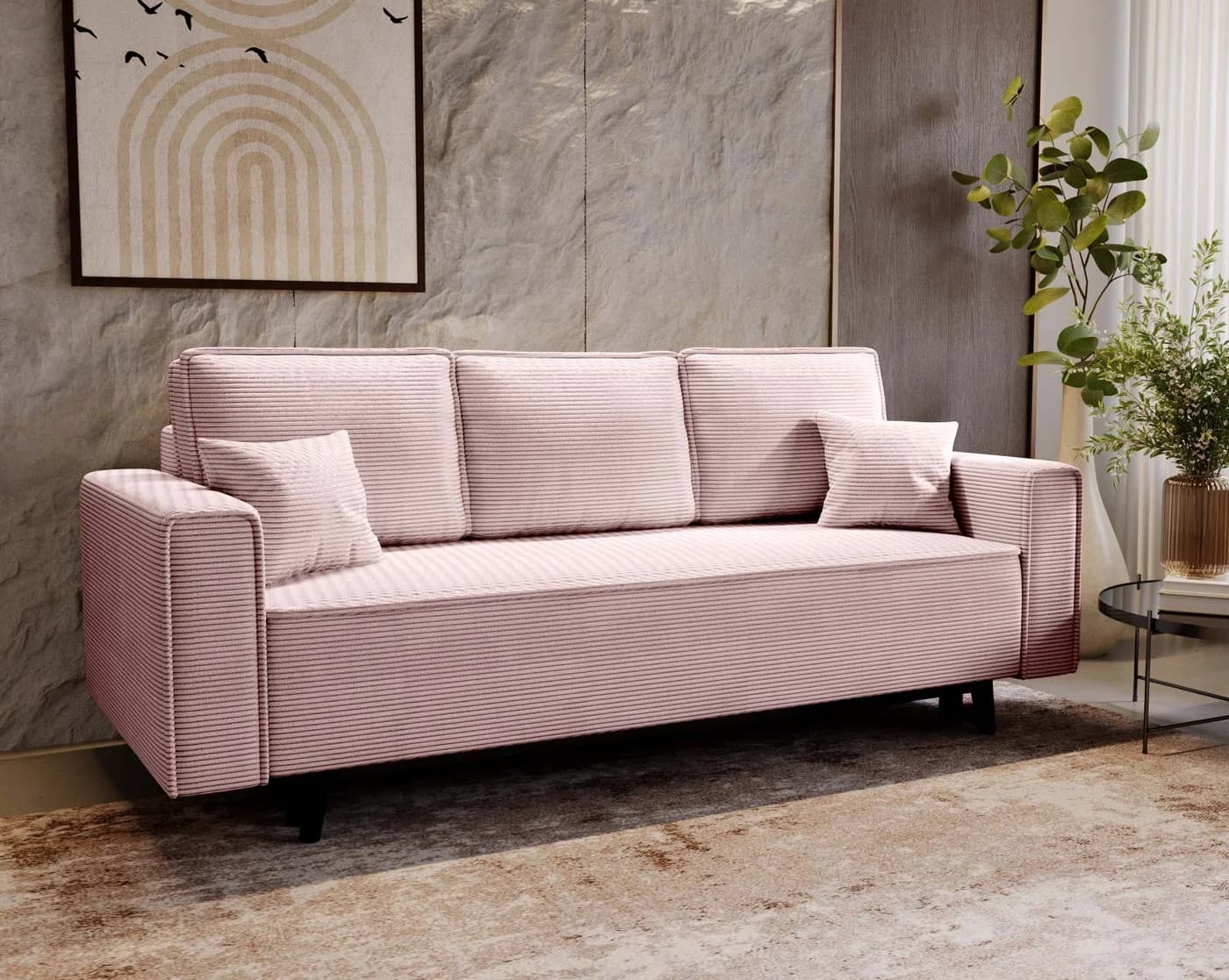 Goldstoff Schlafsofa LUX 225 cm mit Schlaffunktion und Bettkasten Rosa Cord - Bild 4