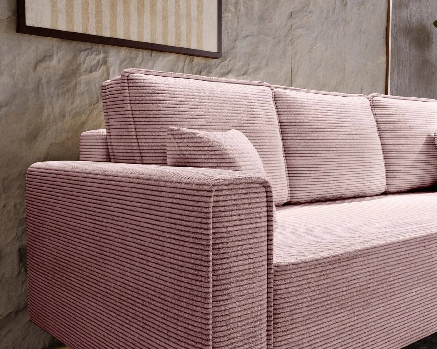 Goldstoff Schlafsofa LUX 225 cm mit Schlaffunktion und Bettkasten Rosa Cord - Bild 5