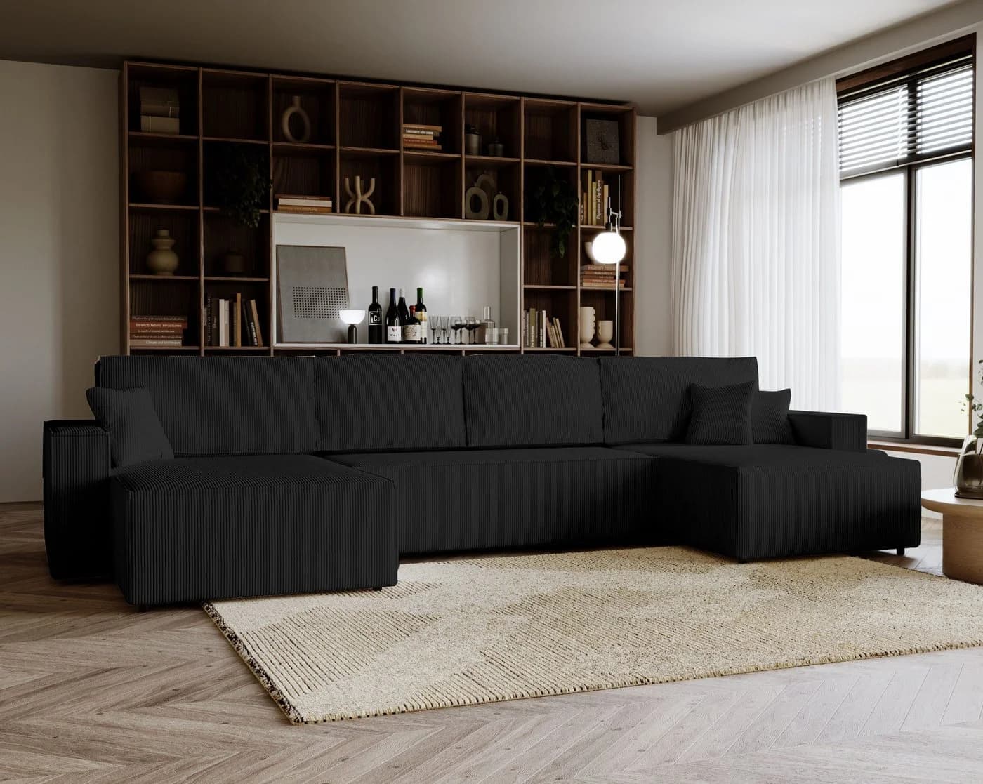 Goldstoff Amalia U-Ecksofa Cord Beige mit Schlaffunktion & Bettkasten - Bild 2