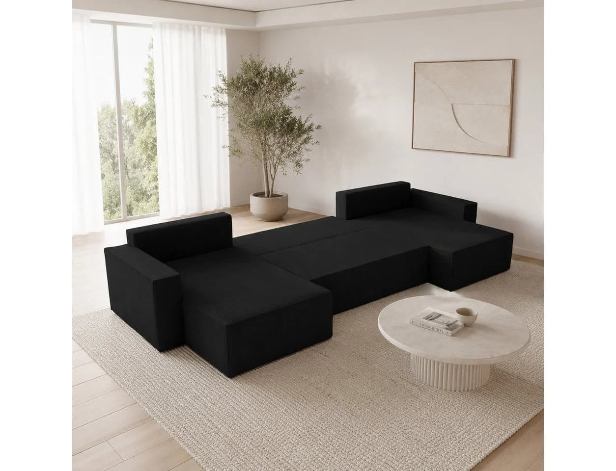 Goldstoff Amalia U-Ecksofa Cord Beige mit Schlaffunktion & Bettkasten - Bild 3